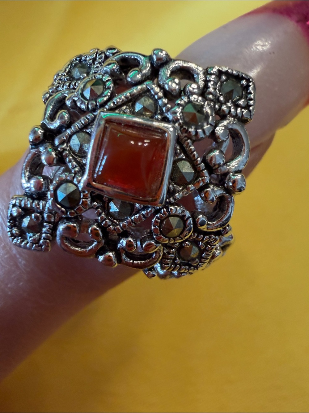 Park Lane Ornate Amber & Hematite Statement Ring Size 9